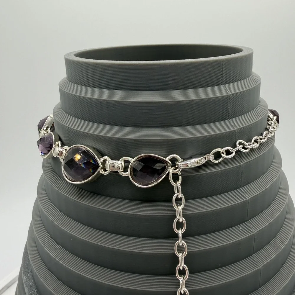 Vintage Napier Silver Tone Purple Faceted Teardrop Statement Choker‎ Necklace